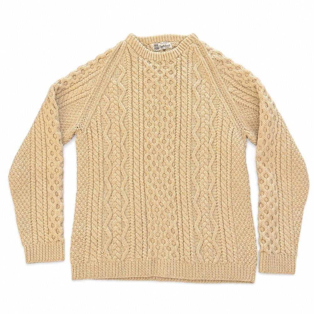 Croftknit Scotland Hand Knit Wool Cable Aran Fisherman Sweater S/M - Picture 3 of 5